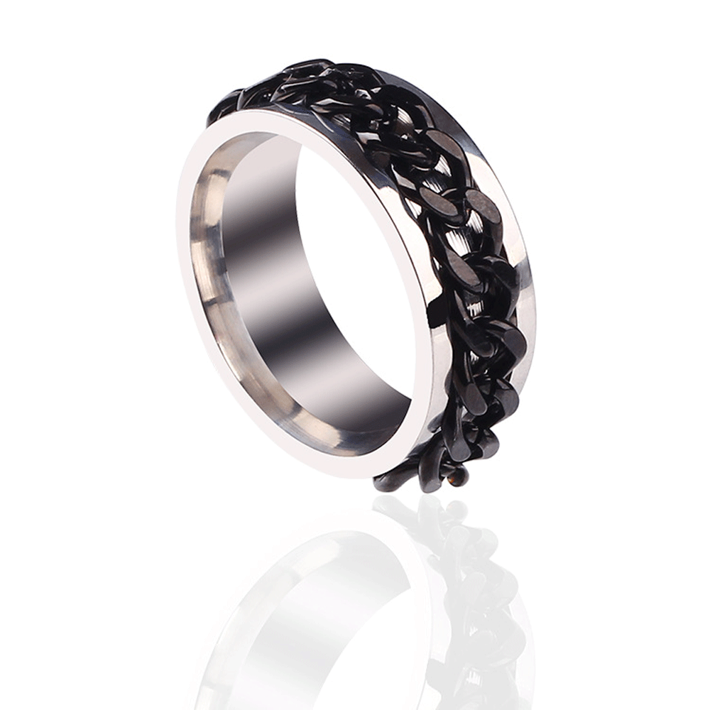 punky 8mm stainless steel rotating spinner chain finger ring men classic spin rings rotatable