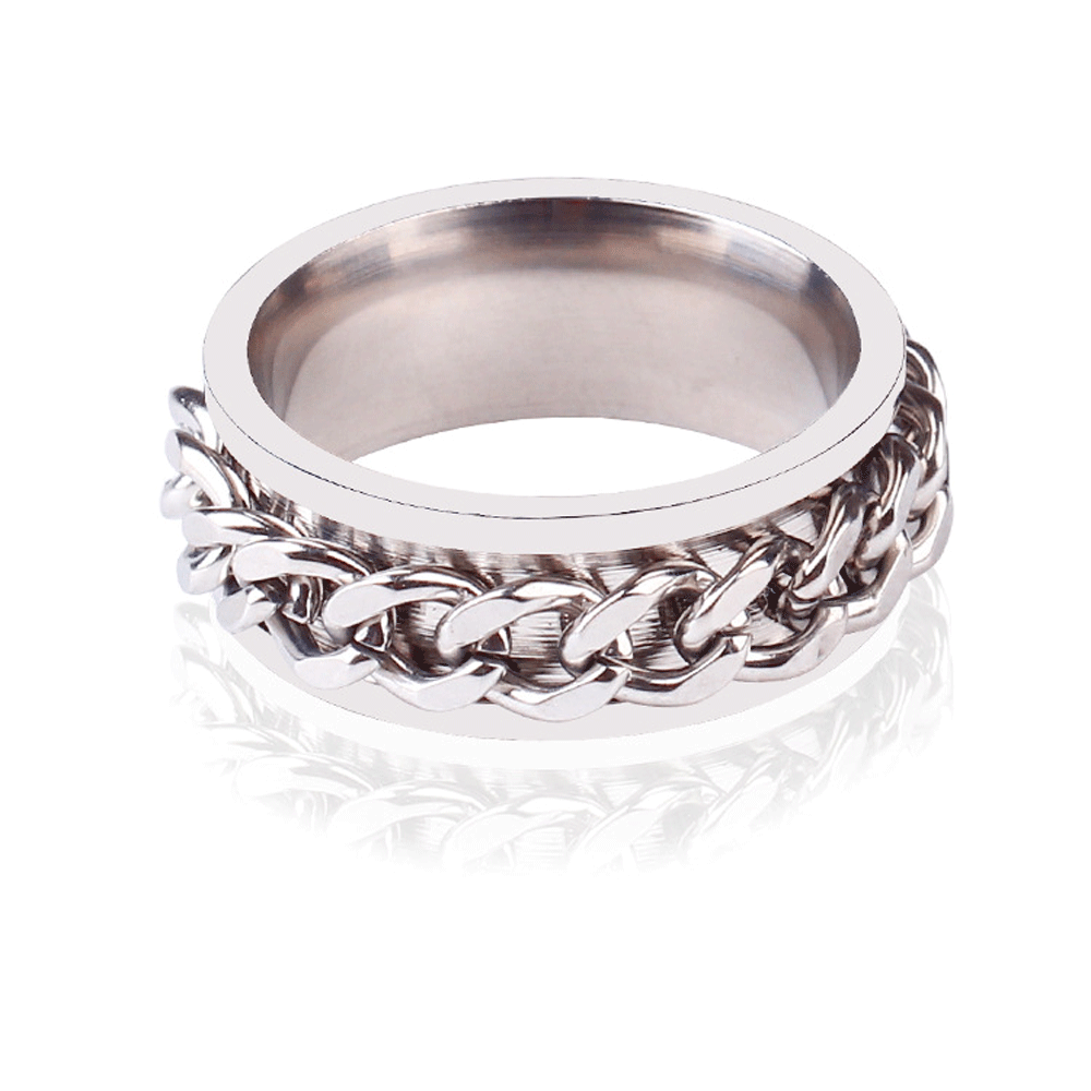 punky 8mm stainless steel rotating spinner chain finger ring men classic spin rings rotatable