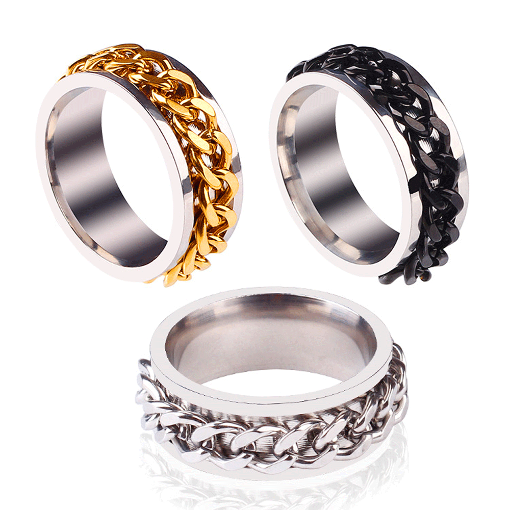 punky 8mm stainless steel rotating spinner chain finger ring men classic spin rings rotatable