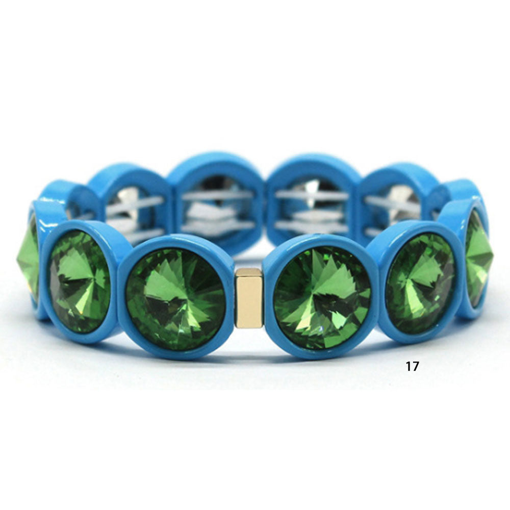 handmade women fashion elastic alloy enamel stretch rainbow metal glass tile bracelet adjustable jewelry