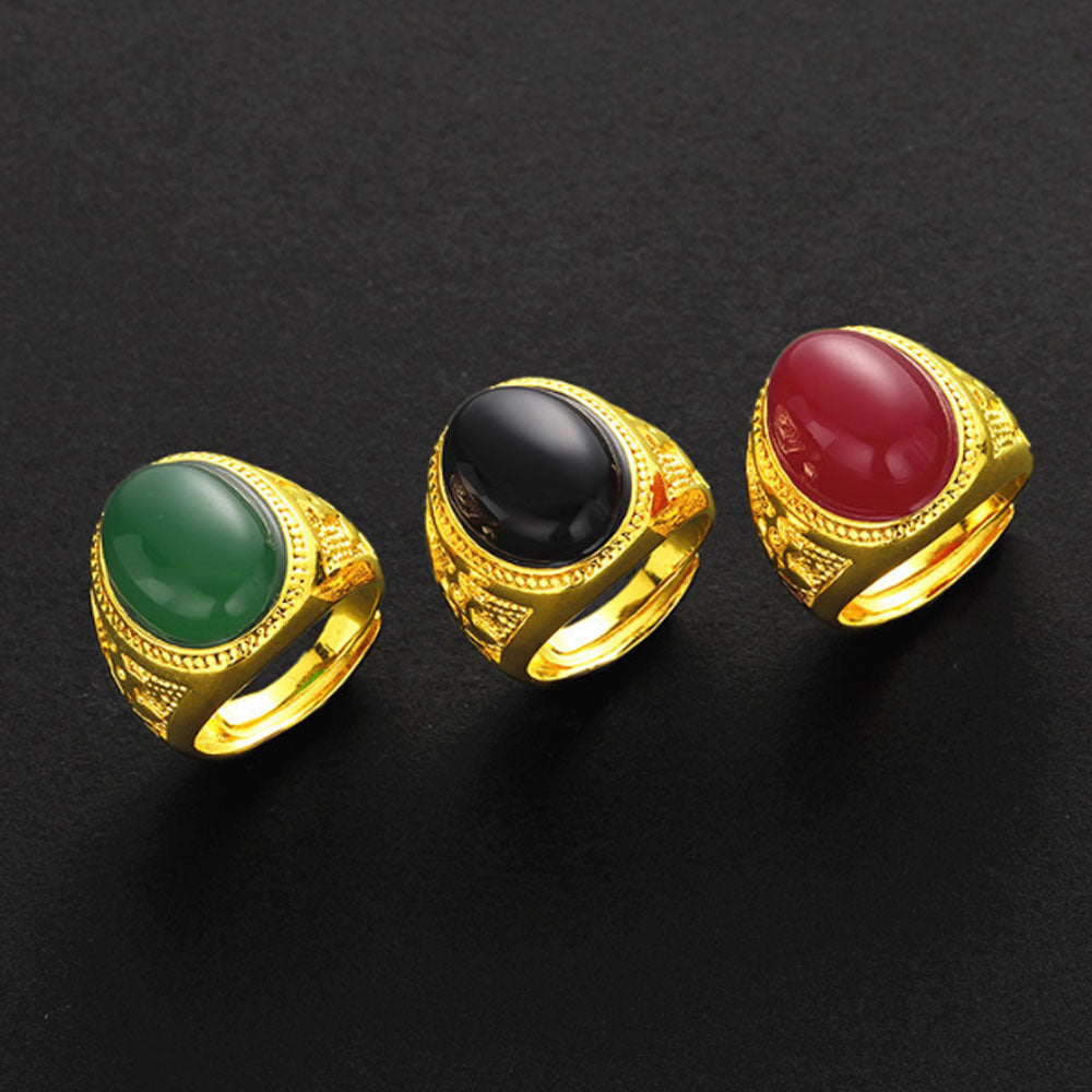 Placer Gold In Vietnam plated semiprecious square stone finger ring for men wholesale