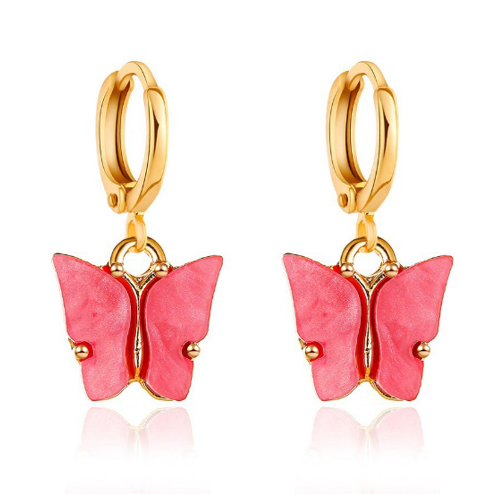 Trendy mixed color Korean new earrings fashion blue pink gold color acrylic butterfly hoop earring jewelry women