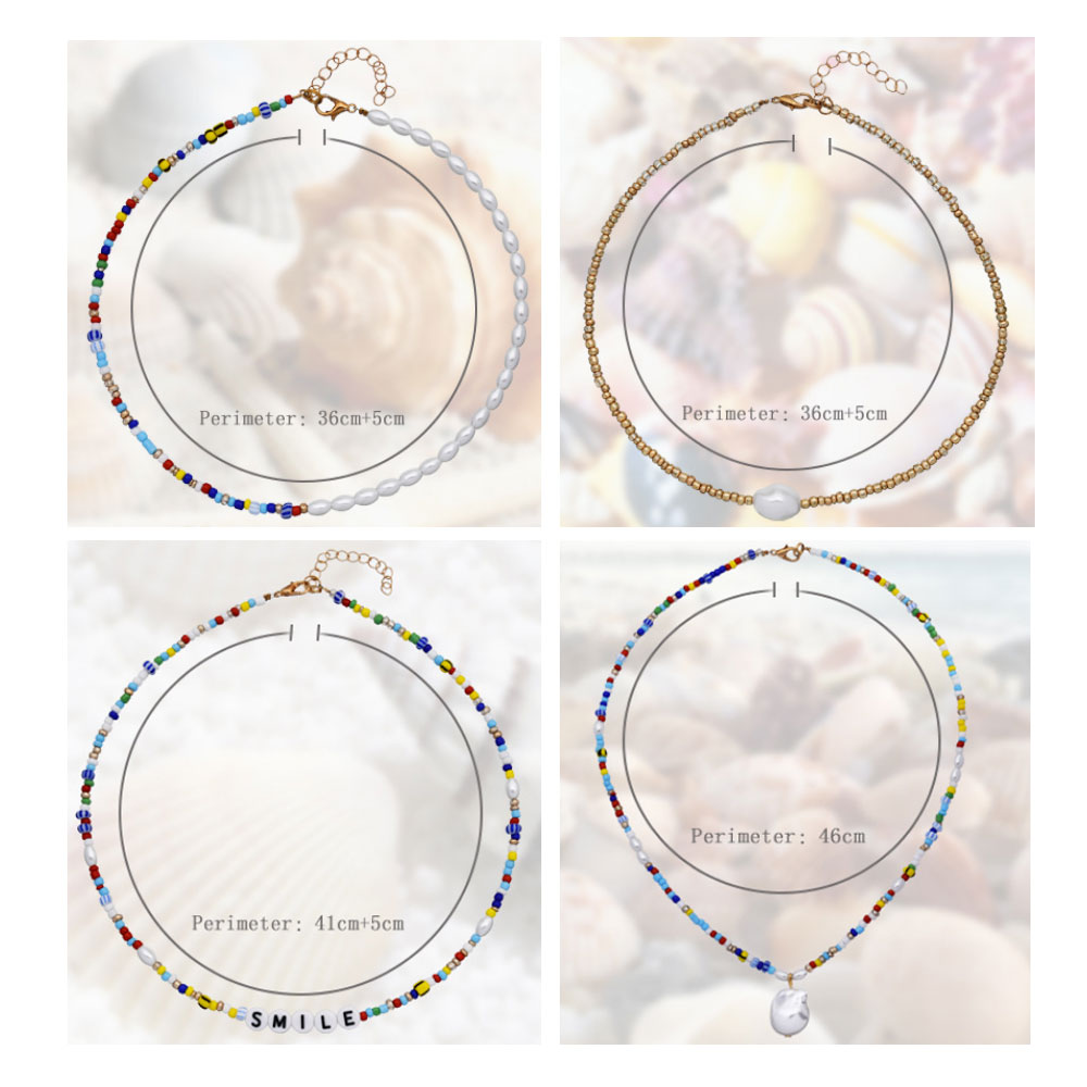 handmade colorful bohemian layers glass seed beads abs pearl beads smile letter charm layered necklace jewelry