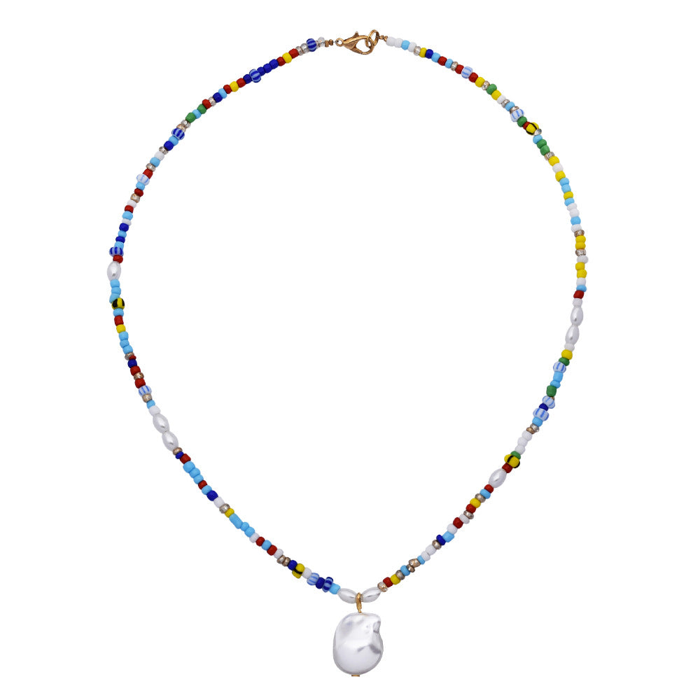 handmade colorful bohemian layers glass seed beads abs pearl beads smile letter charm layered necklace jewelry