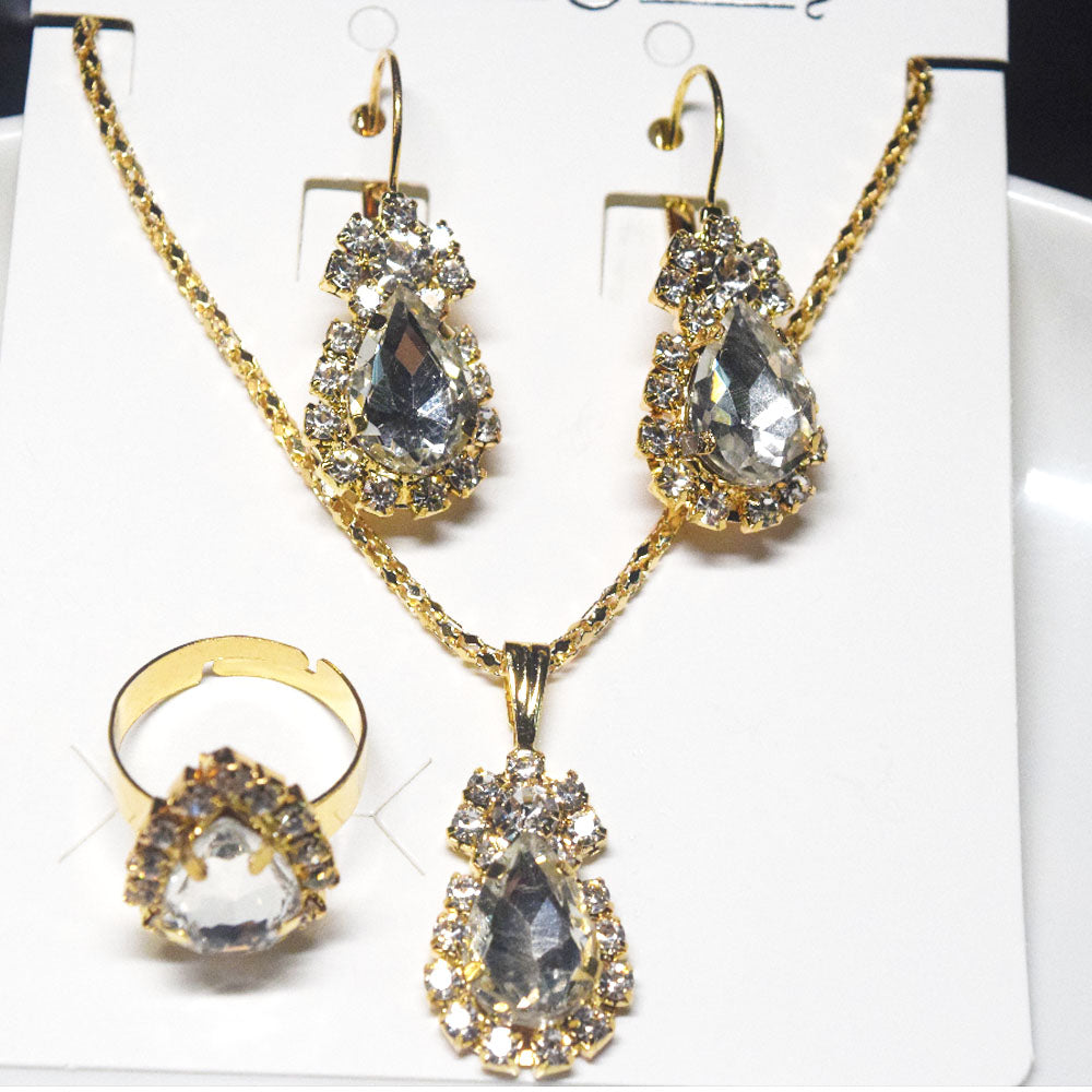 alloy crystal beads bridal earring ring necklace jewelry set for wedding party accessories set jewelry