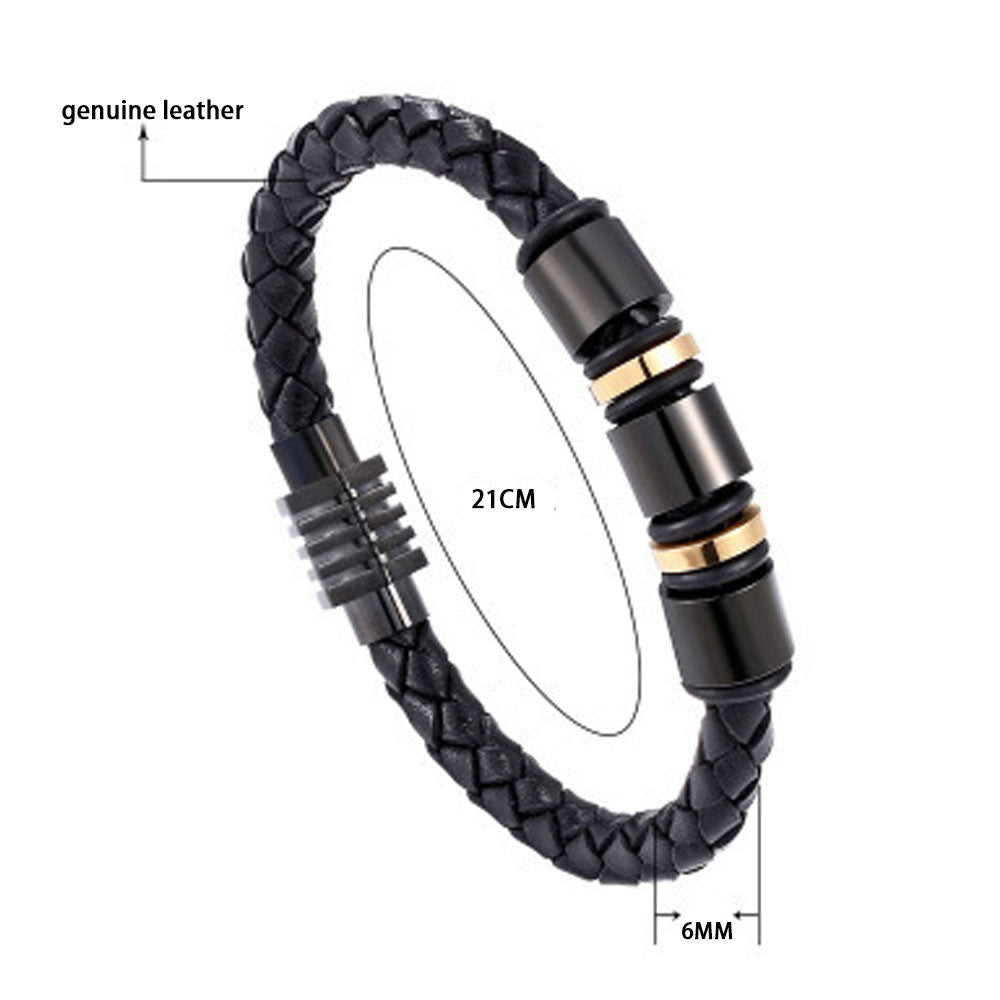 wholesale men's luxury beaded bracelets stainless steel metal parts and genuine leather rope braided for men jewelry