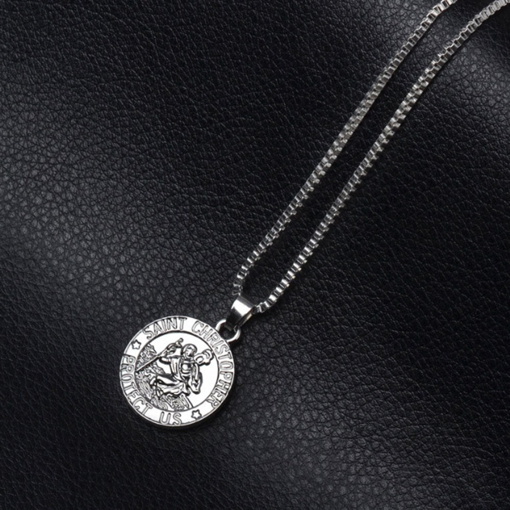 vintage alloy saint christopher jesus protect us medal coin charm pendant necklace