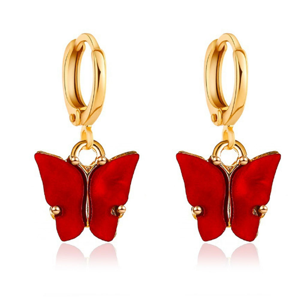 Trendy mixed color Korean new earrings fashion blue pink gold color acrylic butterfly hoop earring jewelry women