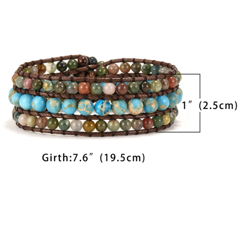 handmade natural stone beads leather cord boho beads wrap bracelets