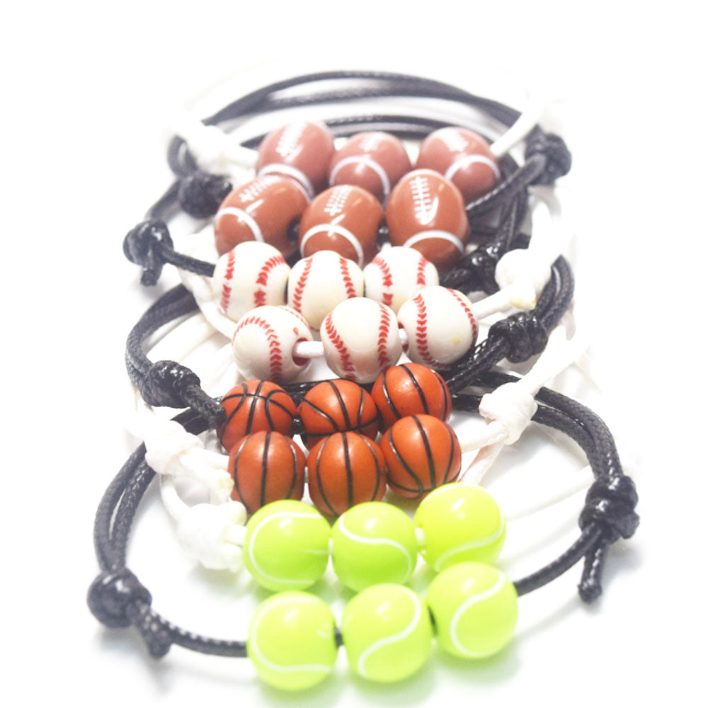 handmade adjustable cord rope woven basketball rugby tennis baseball ball charm beads sport bracelet unisex women and men