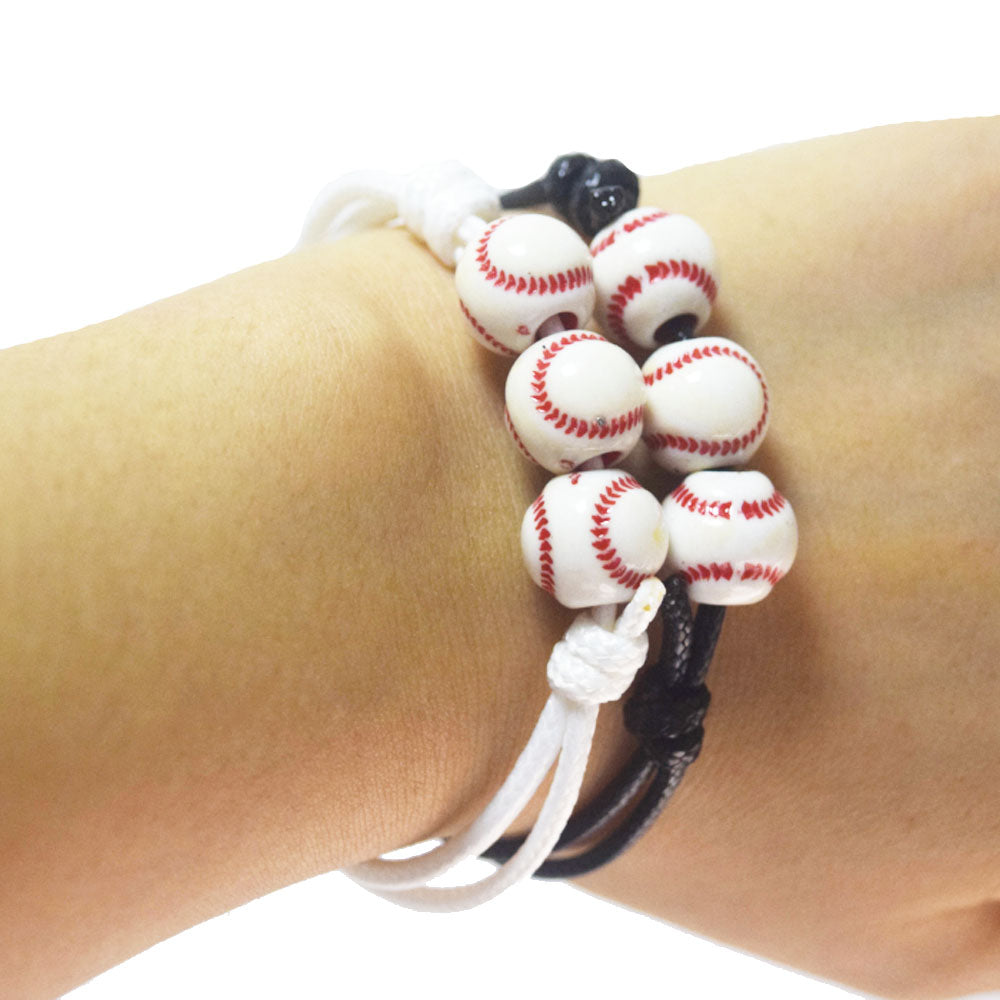 handmade adjustable cord rope woven basketball rugby tennis baseball ball charm beads sport bracelet unisex women and men