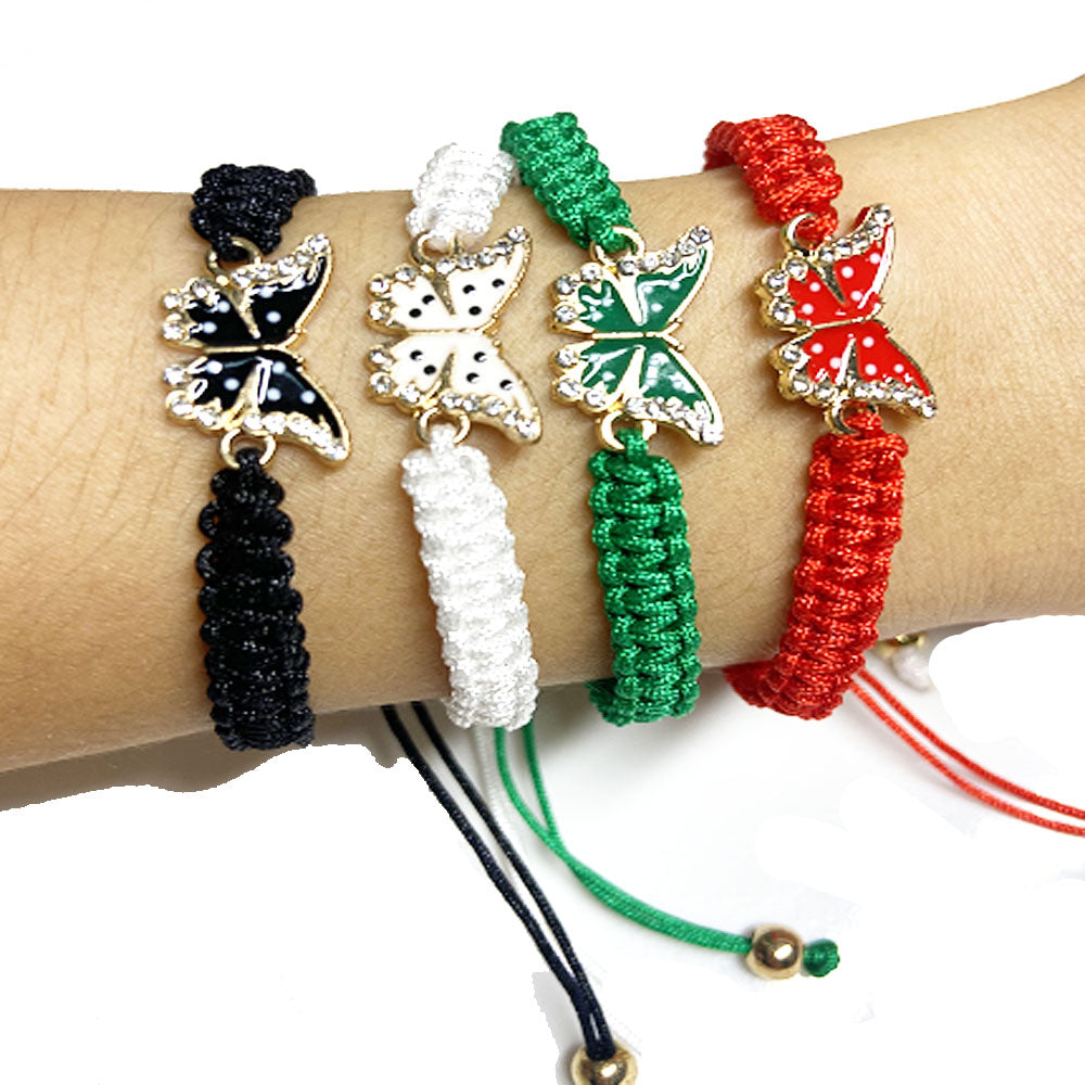 handmade lady butterfly rope string thread woven bracelet jewelry women bracelets adjustable black green red white colors