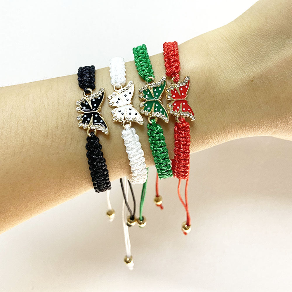 handmade lady butterfly rope string thread woven bracelet jewelry women bracelets adjustable black green red white colors