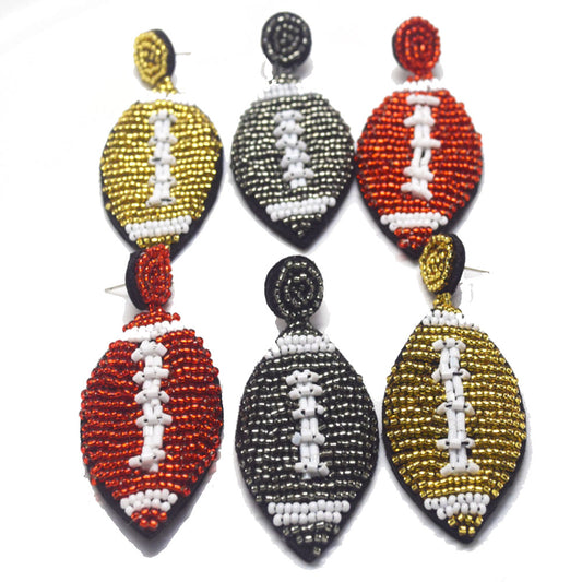 statement boho bohemian glass rice seed beads beaded rugby Rugger ball football pendant earring women jewelry accessories