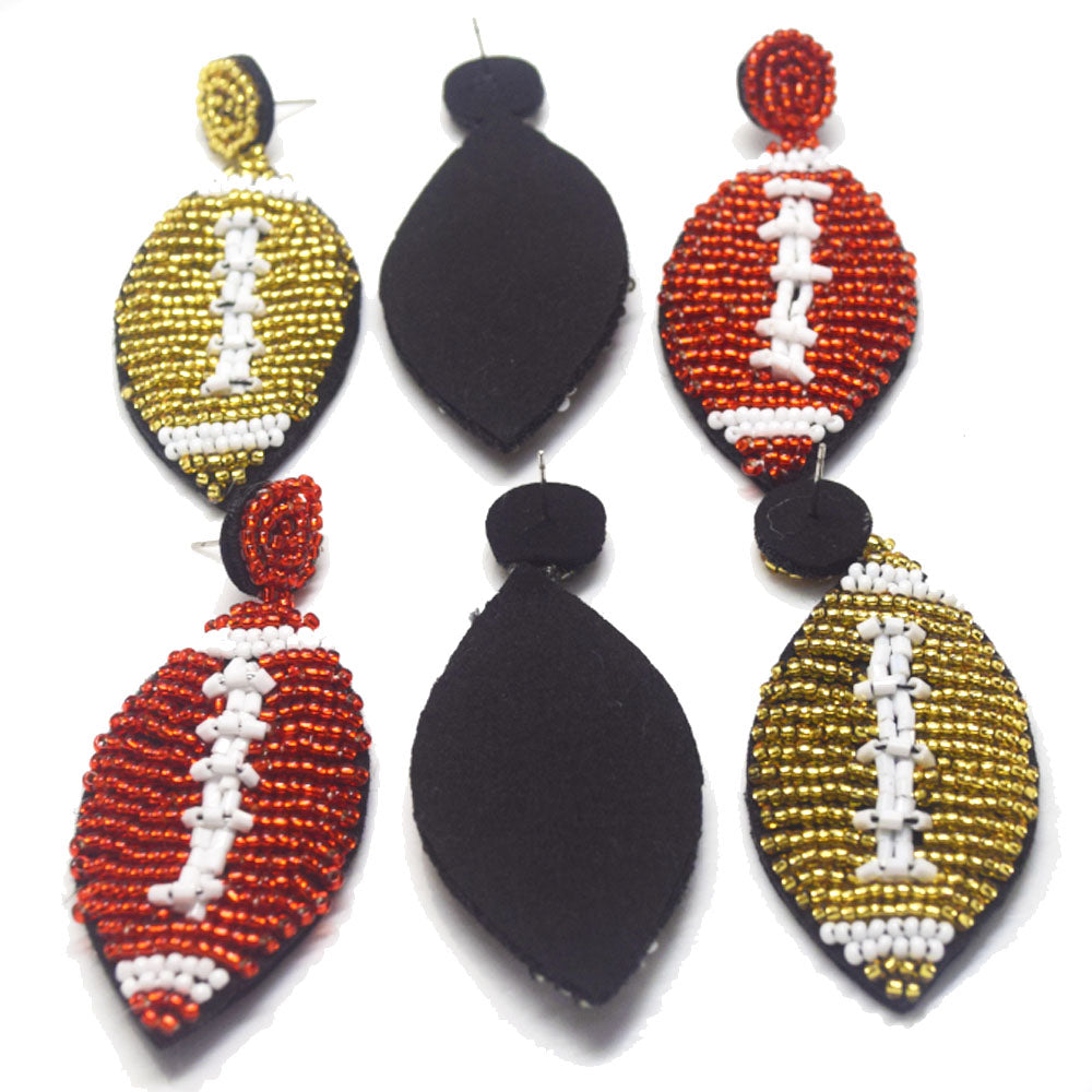 statement boho bohemian glass rice seed beads beaded rugby Rugger ball football pendant earring women jewelry accessories