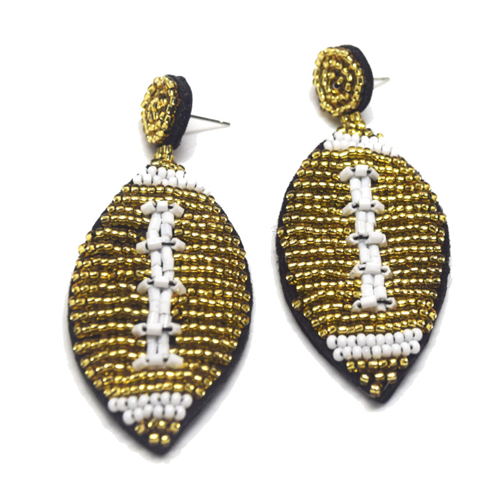 statement boho bohemian glass rice seed beads beaded rugby Rugger ball football pendant earring women jewelry accessories