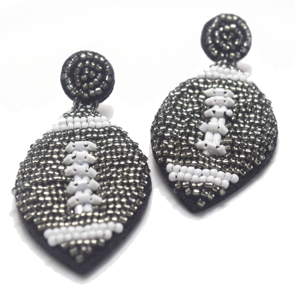 statement boho bohemian glass rice seed beads beaded rugby Rugger ball football pendant earring women jewelry accessories