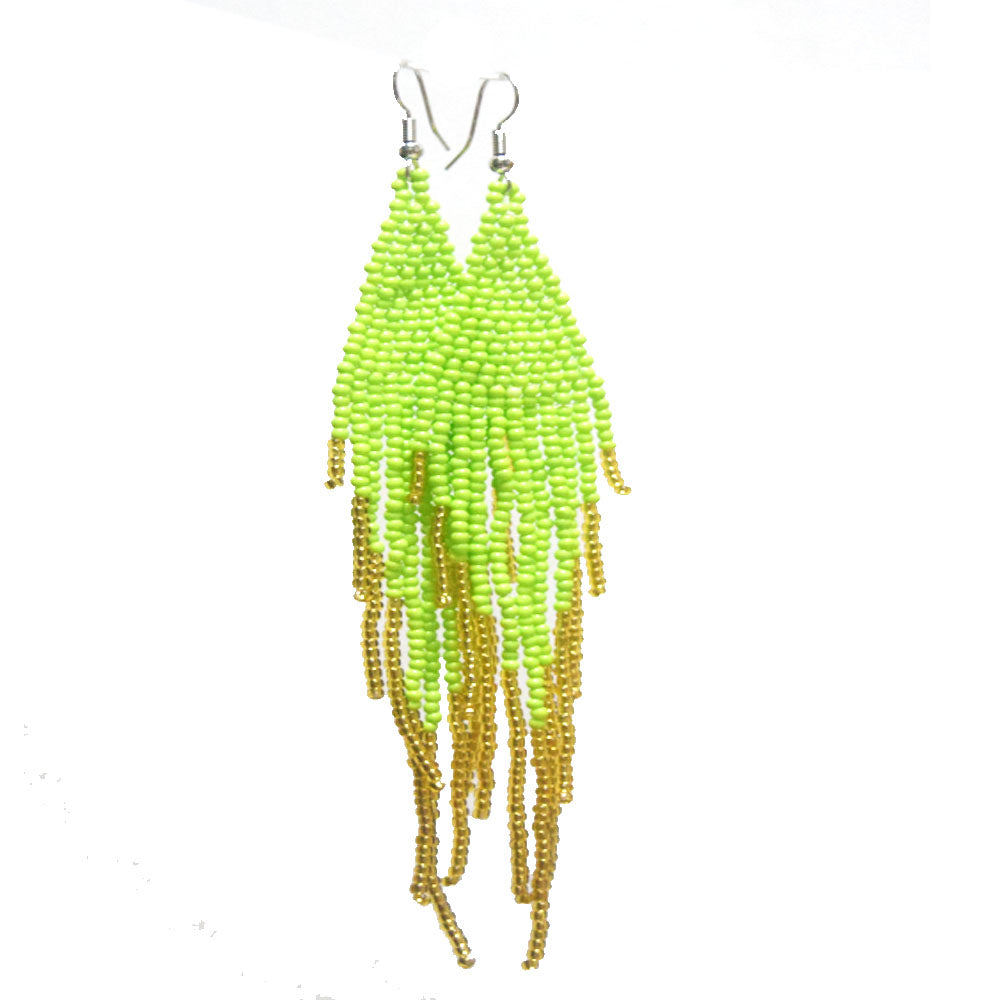 wholesale beads beaded red extra long tassel fringe boho glass seed bead drop dangle earrings for women colorful jewelry