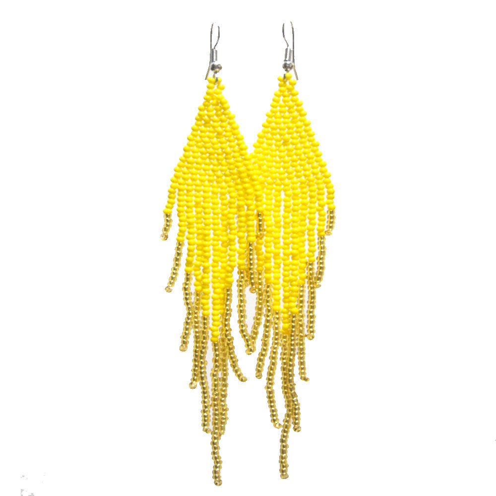 wholesale beads beaded red extra long tassel fringe boho glass seed bead drop dangle earrings for women colorful jewelry