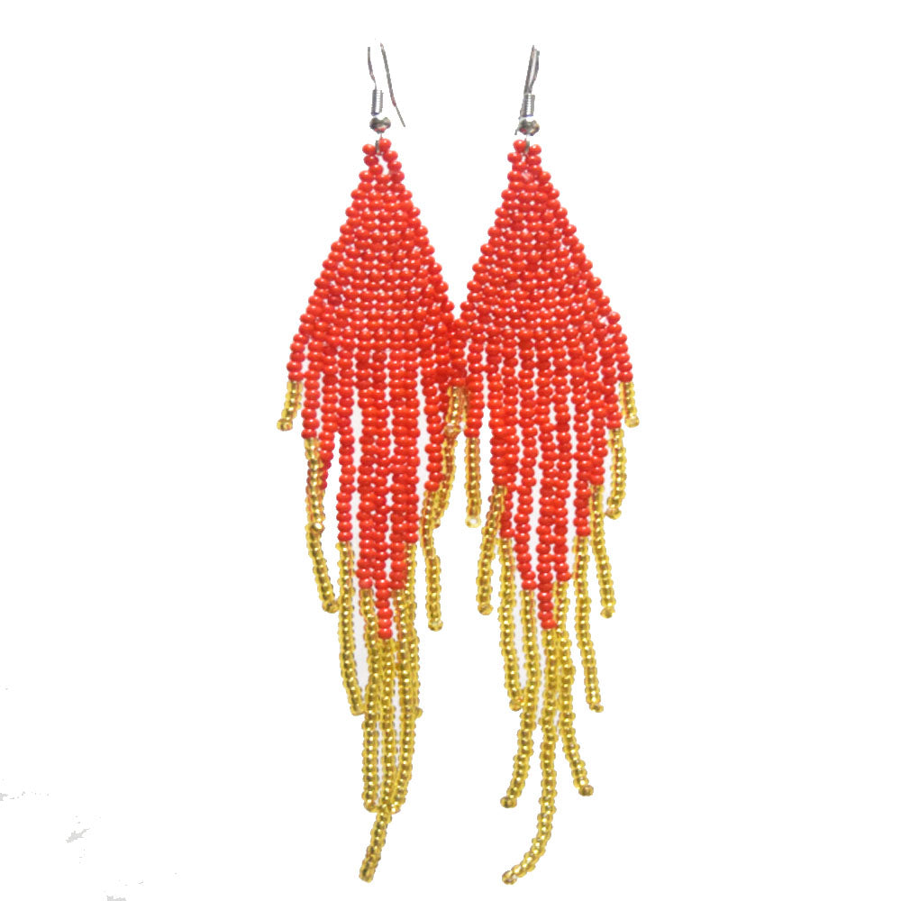 wholesale beads beaded red extra long tassel fringe boho glass seed bead drop dangle earrings for women colorful jewelry