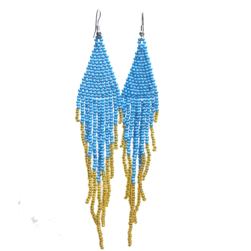 wholesale beads beaded red extra long tassel fringe boho glass seed bead drop dangle earrings for women colorful jewelry