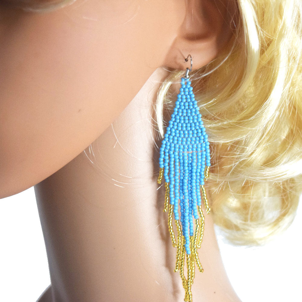 wholesale beads beaded red extra long tassel fringe boho glass seed bead drop dangle earrings for women colorful jewelry