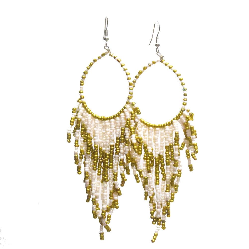 African Glass seed beads beaded hoop tassel statement extra long bohemian boho beads drop dangle earrings colorful for Women