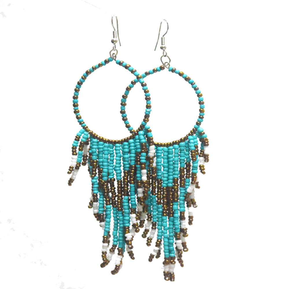 African Glass seed beads beaded hoop tassel statement extra long bohemian boho beads drop dangle earrings colorful for Women