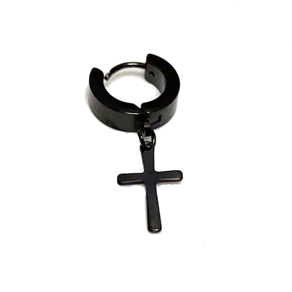 3cm long small vintage stainless steel gold steel black colorful and blue simple cross jesus christian earring for boys and men