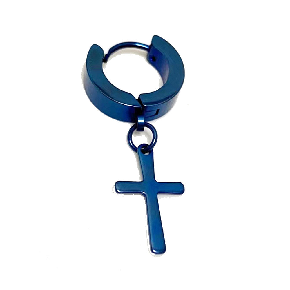 3cm long small vintage stainless steel gold steel black colorful and blue simple cross jesus christian earring for boys and men