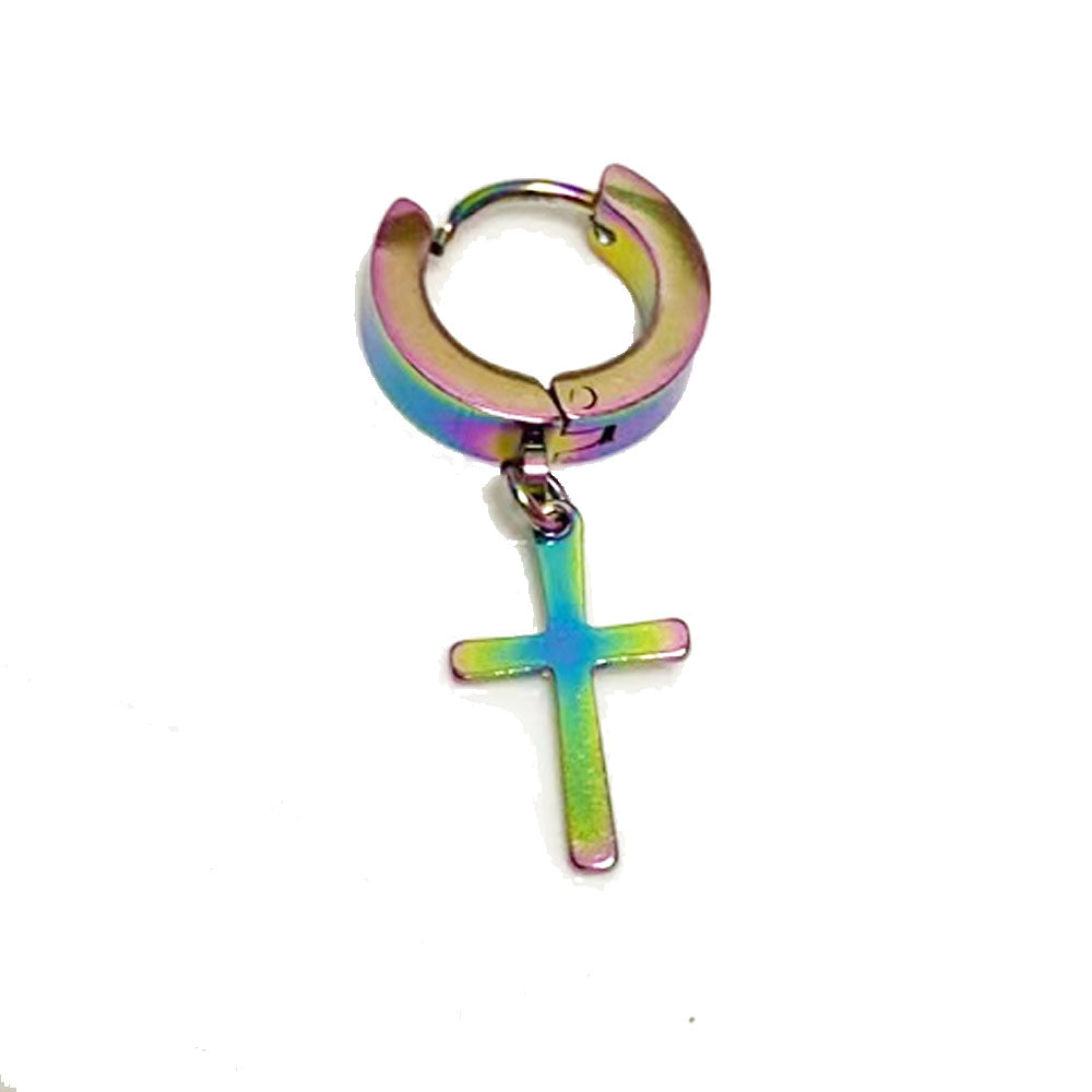 3cm long small vintage stainless steel gold steel black colorful and blue simple cross jesus christian earring for boys and men