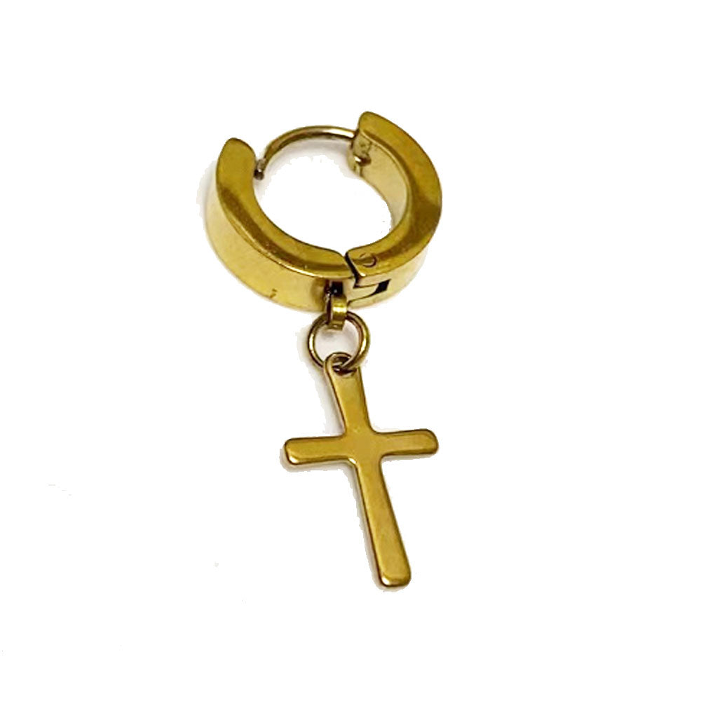 3cm long small vintage stainless steel gold steel black colorful and blue simple cross jesus christian earring for boys and men