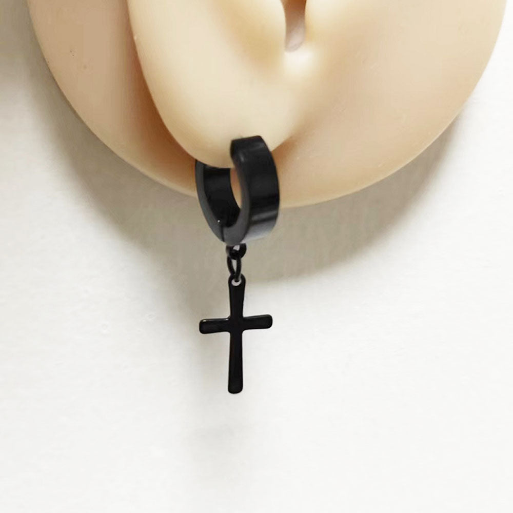 3cm long small vintage stainless steel gold steel black colorful and blue simple cross jesus christian earring for boys and men