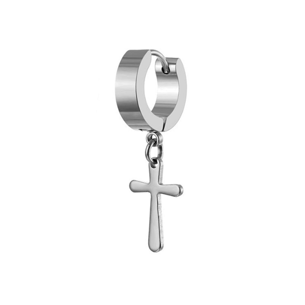 3cm long small vintage stainless steel gold steel black colorful and blue simple cross jesus christian earring for boys and men