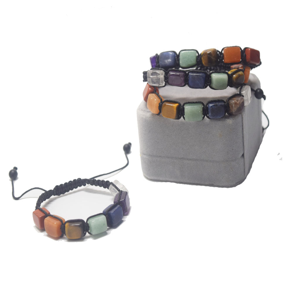 fashion natural 7 chakras gem rectangle stone beads beaded adjustable healing energy yoga bracelet jewelry
