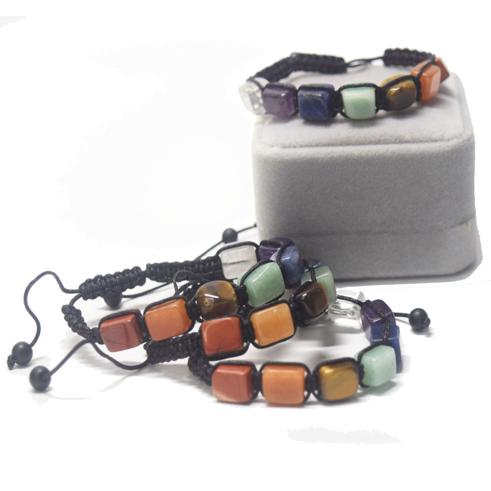 fashion natural 7 chakras gem rectangle stone beads beaded adjustable healing energy yoga bracelet jewelry