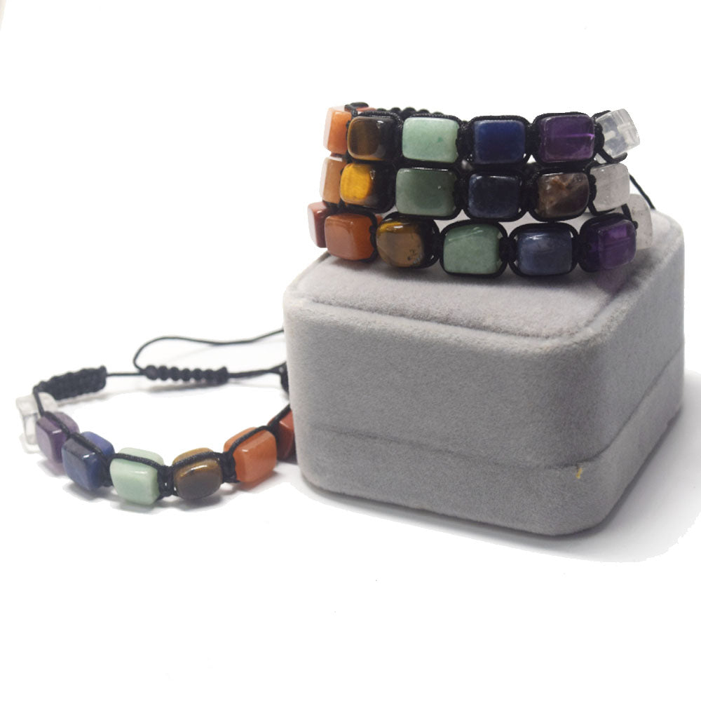 fashion natural 7 chakras gem rectangle stone beads beaded adjustable healing energy yoga bracelet jewelry