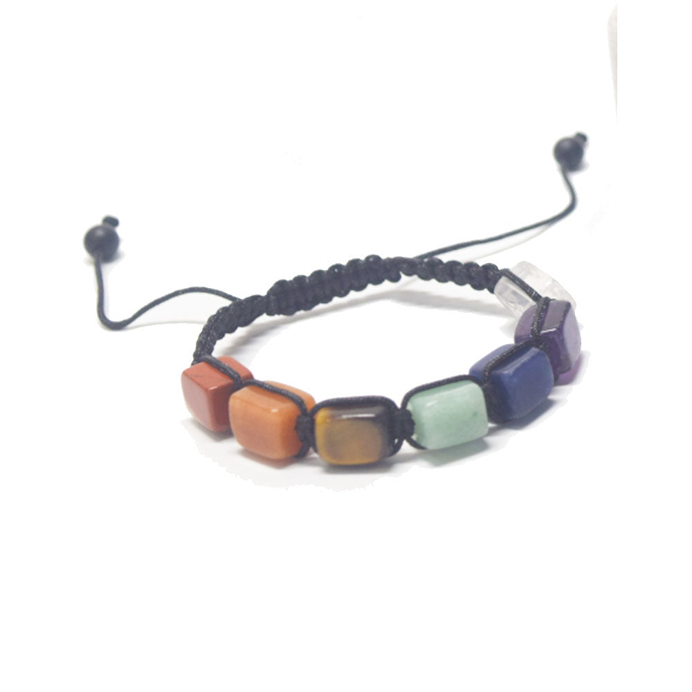 fashion natural 7 chakras gem rectangle stone beads beaded adjustable healing energy yoga bracelet jewelry