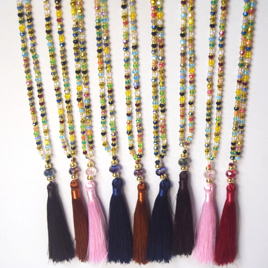 32 inches Long Necklace Jewelry Gift Tassel Necklace Bohemian Tassel Glass Beads Knotted Crystal Bead Necklace for sweater