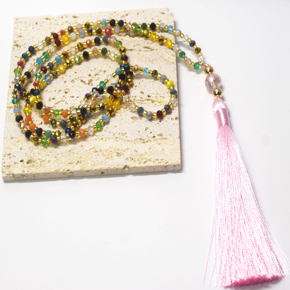 32 inches Long Necklace Jewelry Gift Tassel Necklace Bohemian Tassel Glass Beads Knotted Crystal Bead Necklace for sweater