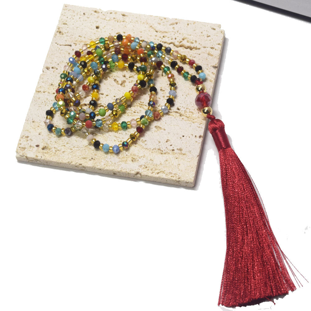 32 inches Long Necklace Jewelry Gift Tassel Necklace Bohemian Tassel Glass Beads Knotted Crystal Bead Necklace for sweater