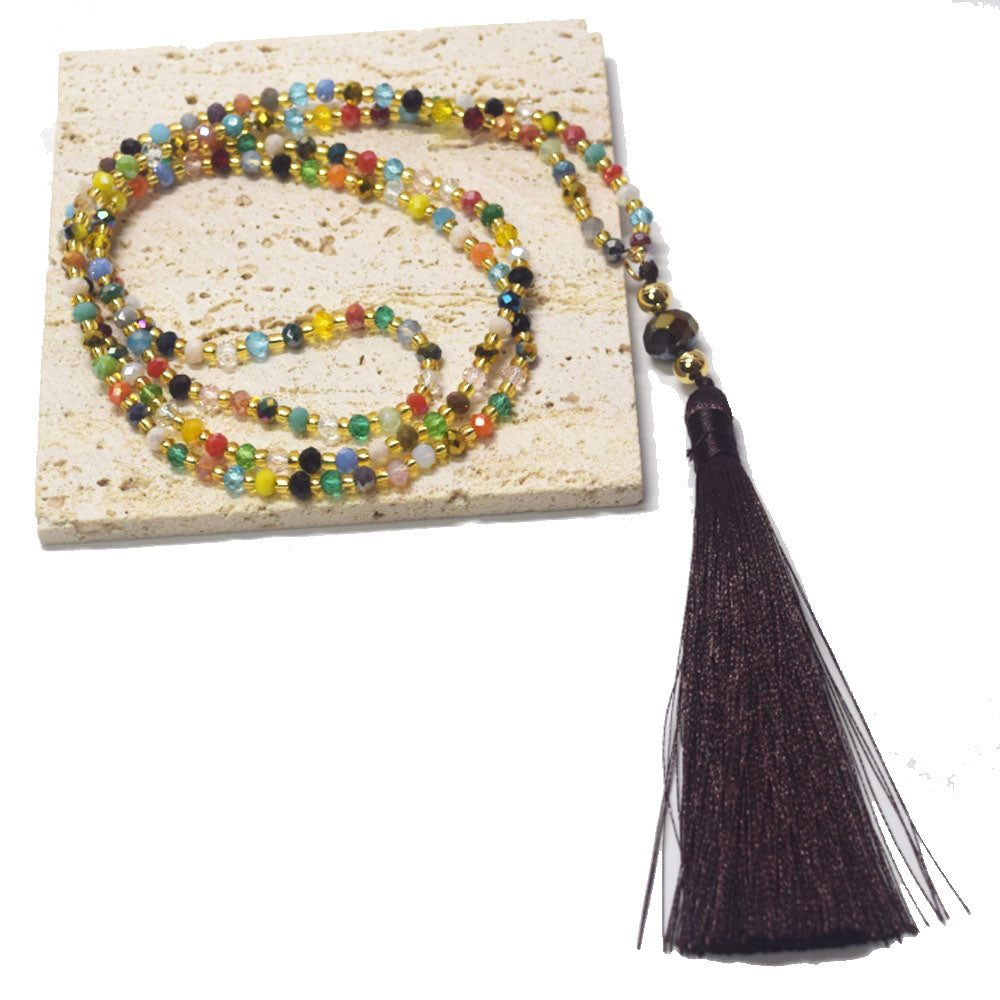 32 inches Long Necklace Jewelry Gift Tassel Necklace Bohemian Tassel Glass Beads Knotted Crystal Bead Necklace for sweater