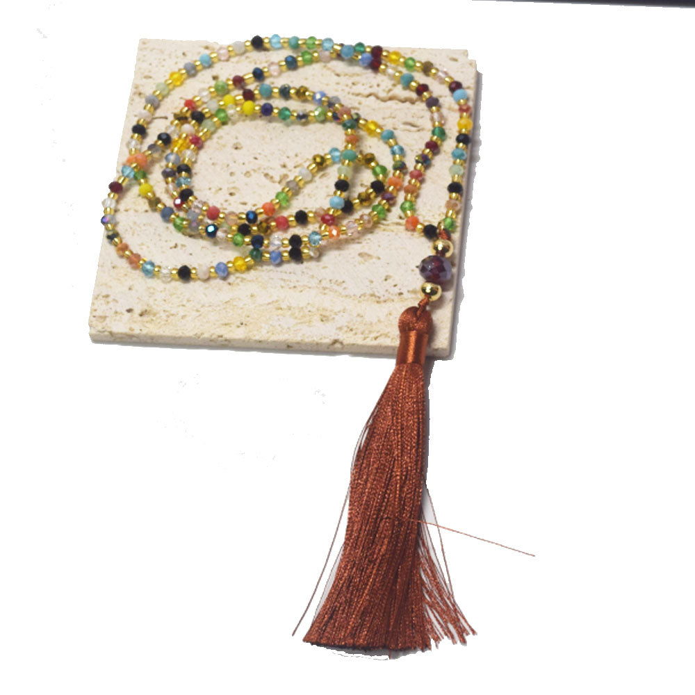32 inches Long Necklace Jewelry Gift Tassel Necklace Bohemian Tassel Glass Beads Knotted Crystal Bead Necklace for sweater