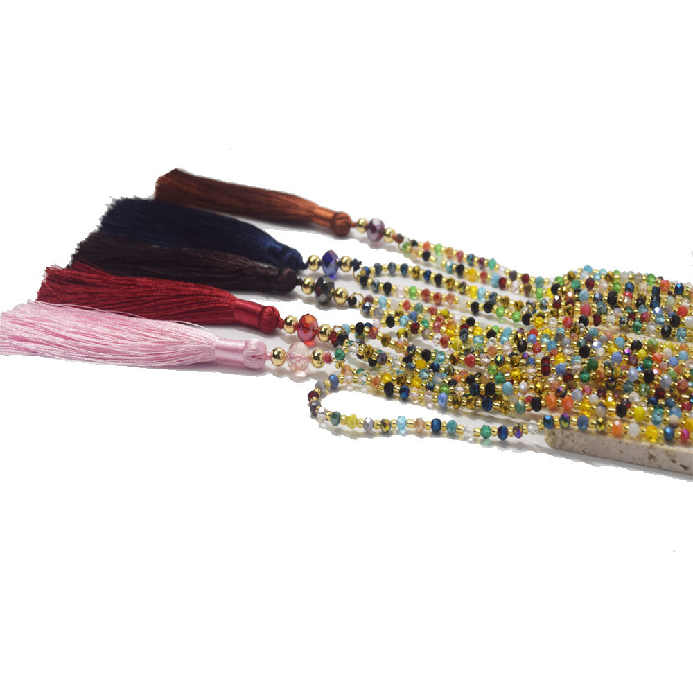 32 inches Long Necklace Jewelry Gift Tassel Necklace Bohemian Tassel Glass Beads Knotted Crystal Bead Necklace for sweater
