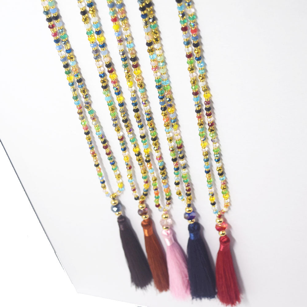 32 inches Long Necklace Jewelry Gift Tassel Necklace Bohemian Tassel Glass Beads Knotted Crystal Bead Necklace for sweater