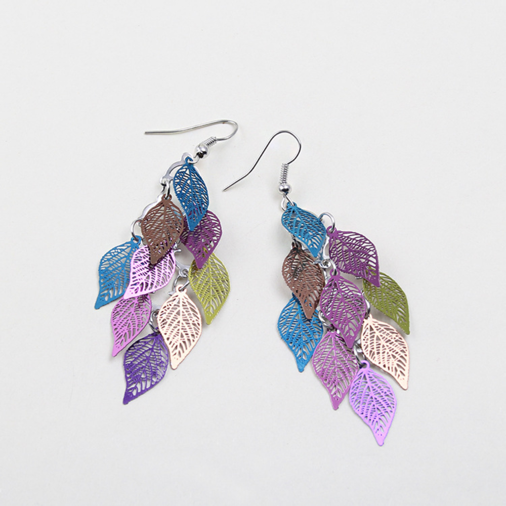 brass alloy multi colors tropical leaf earrings leaves women dangle drop earring
