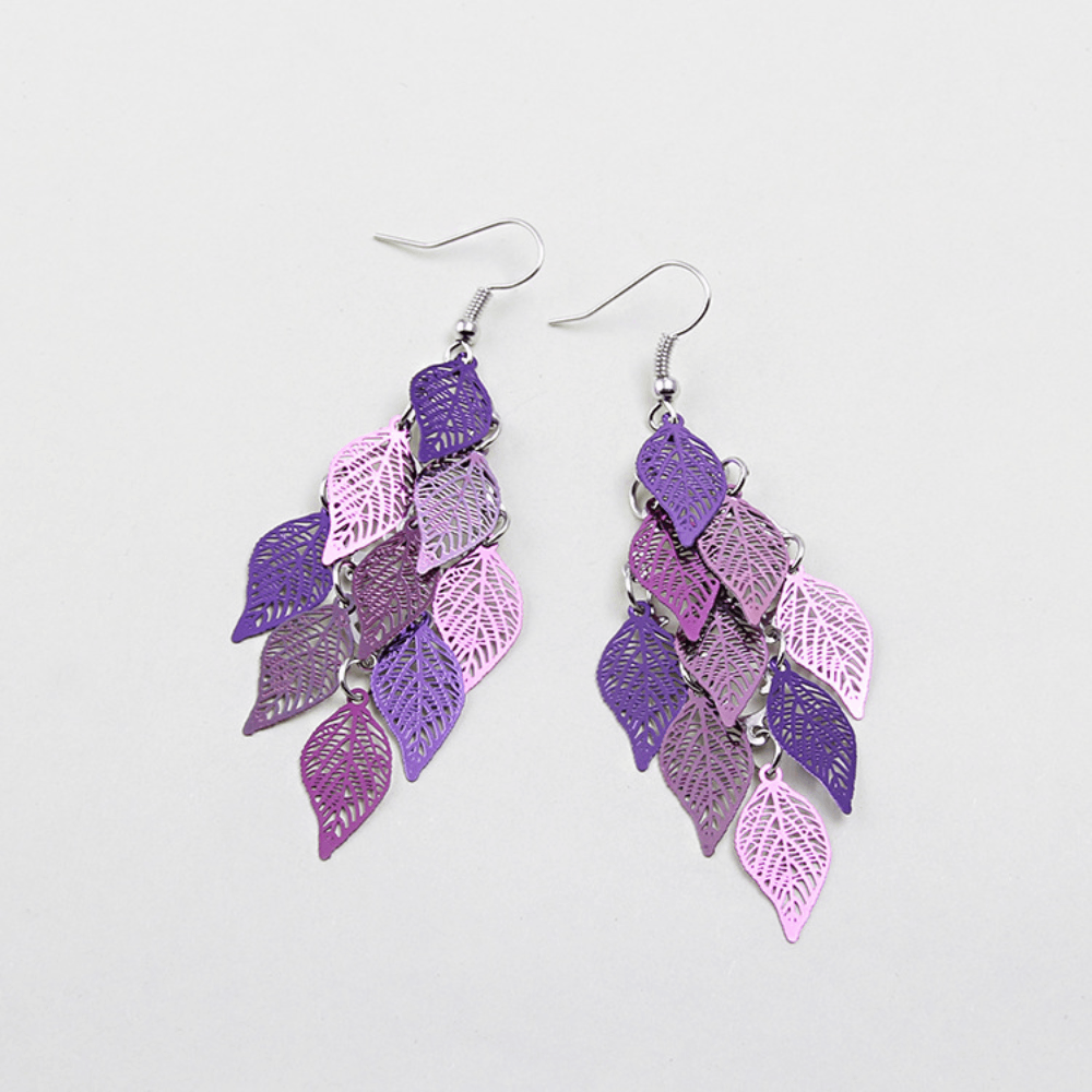 brass alloy multi colors tropical leaf earrings leaves women dangle drop earring