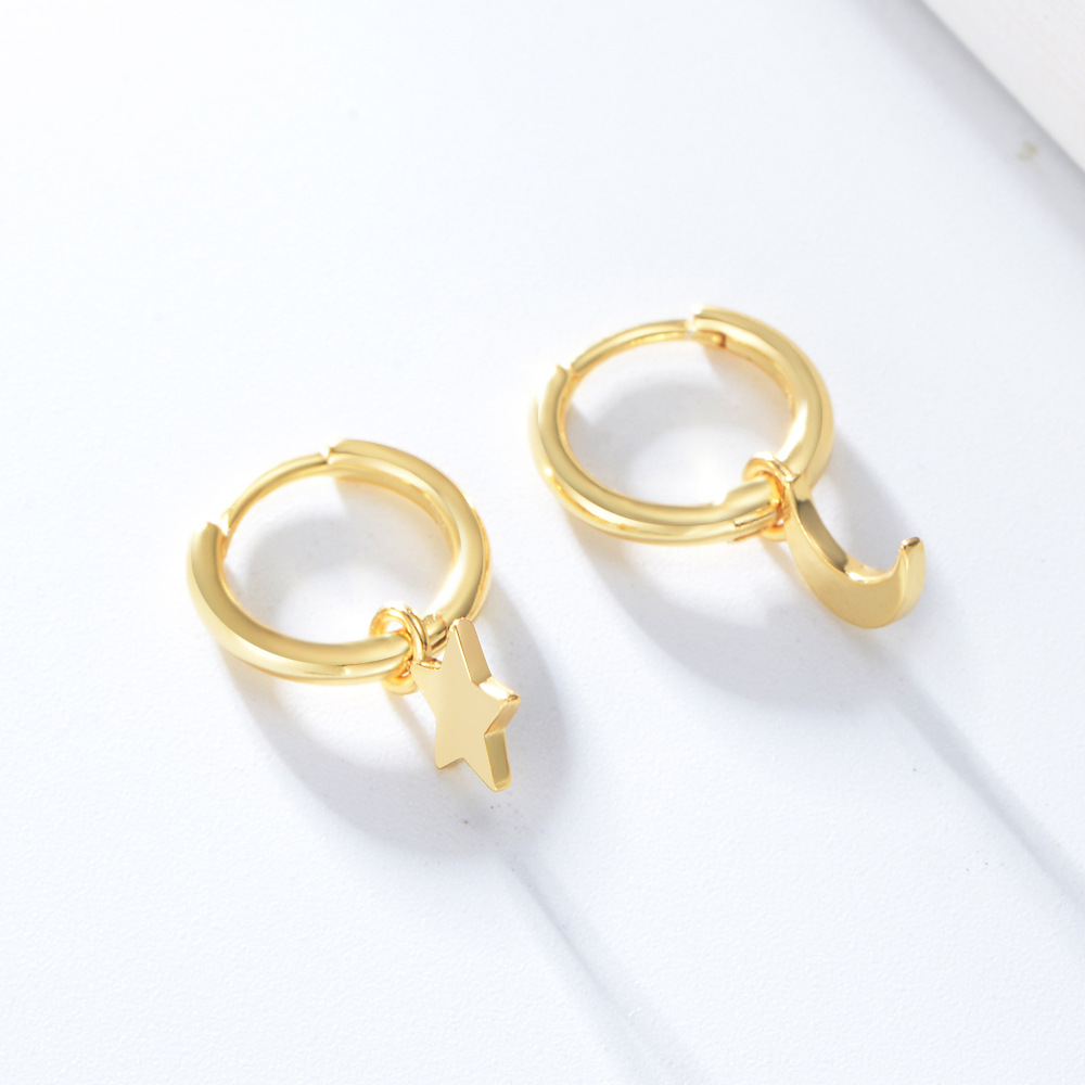 925 sterling silver asymmetrical moon and star huggie hoop earring women earrings
