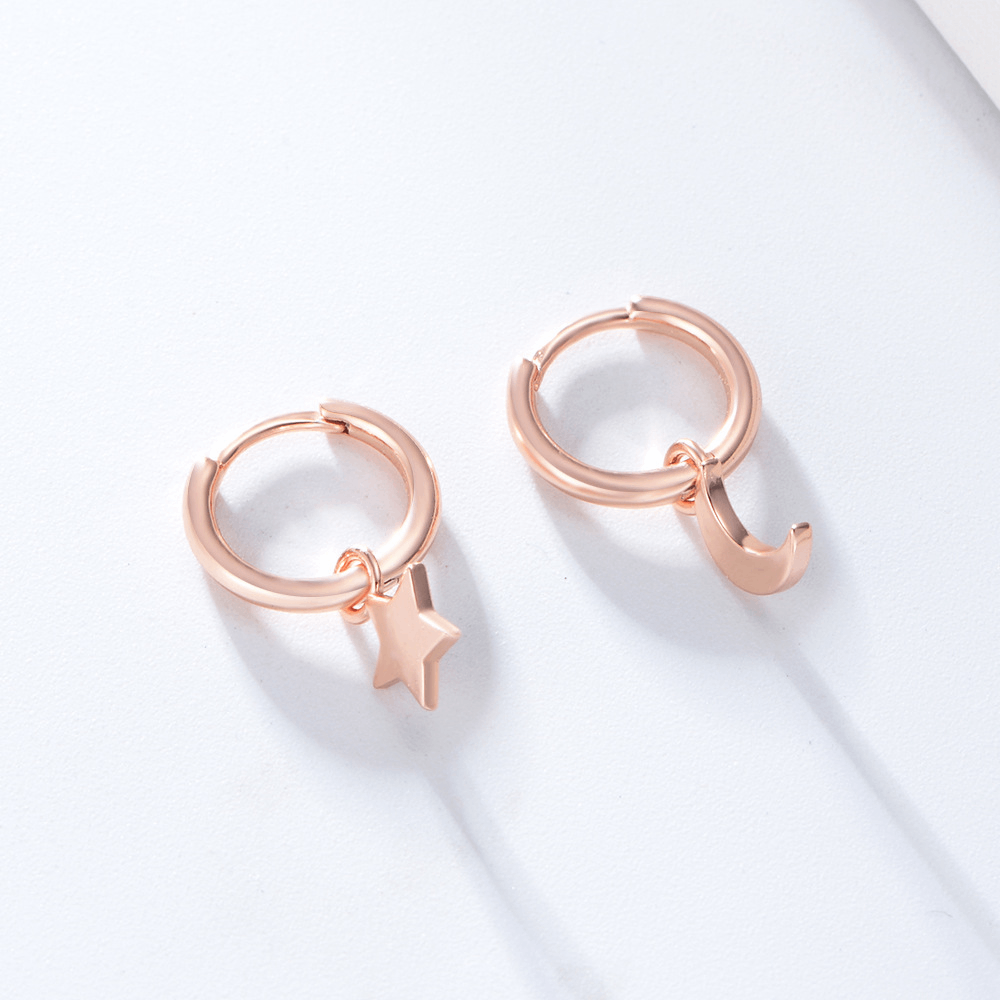 925 sterling silver asymmetrical moon and star huggie hoop earring women earrings