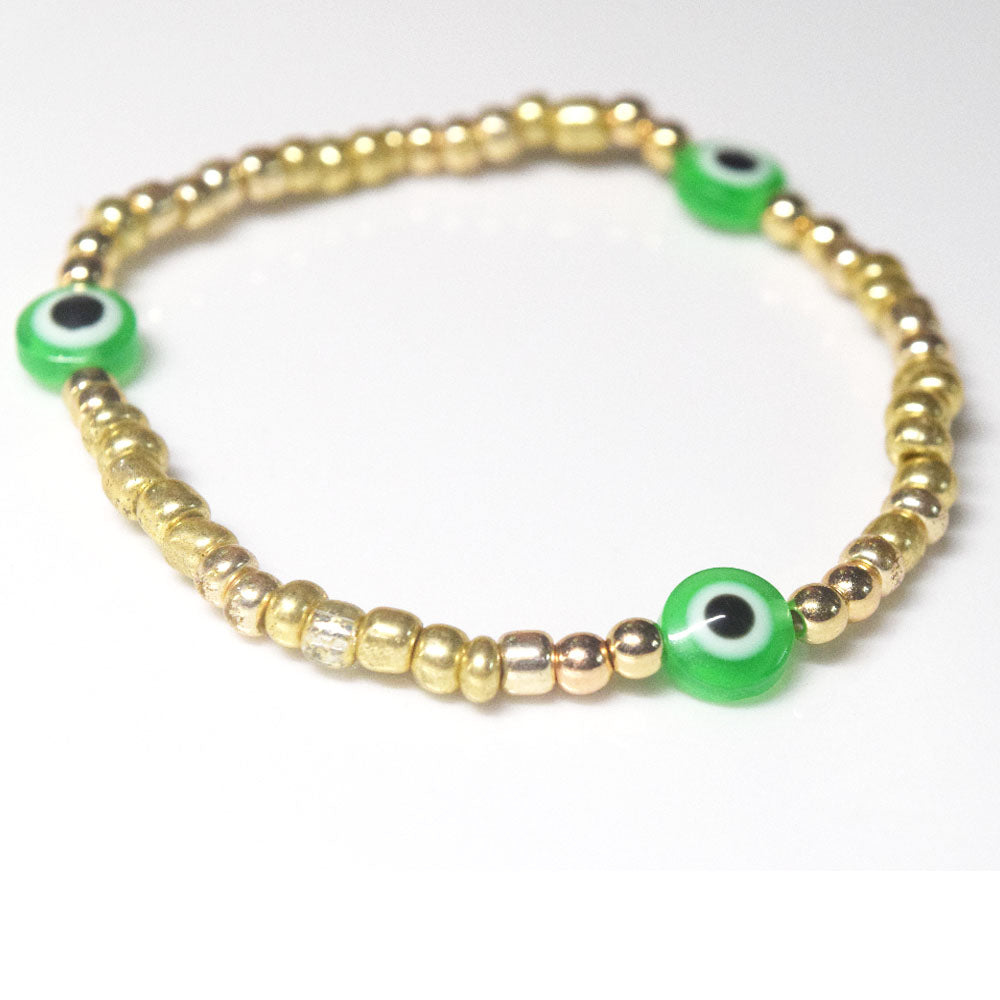bohemian style stackabele handmade glass rice seed beads beaded elastic devil eye bead charm bracelet jewelry